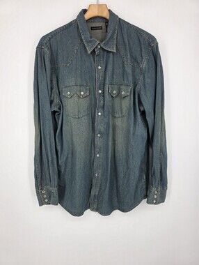 Structure Men's Denim Snap Botton Shirt XL Blue.